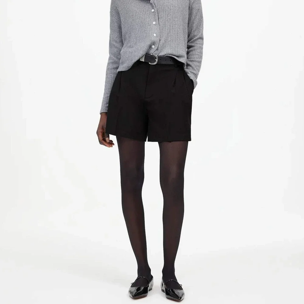 NEW Madewell Easy Pleated Trouser Short Women 8 Black High Rise Wool Blend Twill